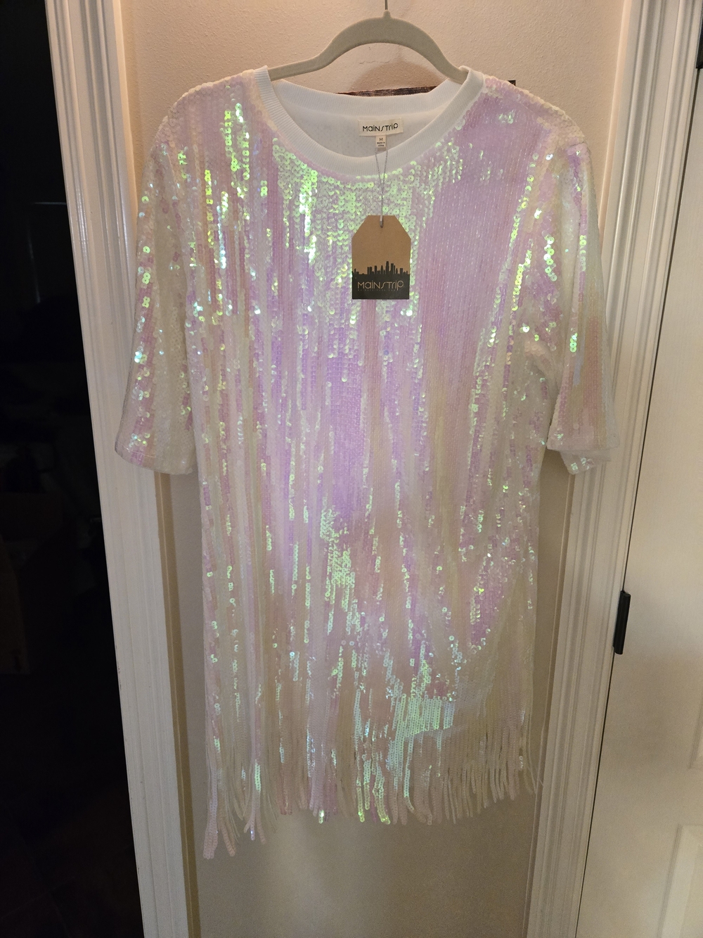 Iridescent Pink Sequin Fringe Top